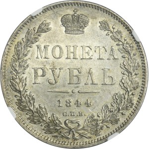 Russia, Nicholas I, Rouble Petersburg 1844 СПБ KБ - NGC MS61