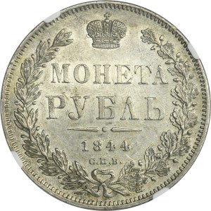 Russia, Nicholas I, Rouble Petersburg 1844 СПБ KБ - NGC MS61