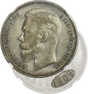 Russie, Nicolas II, Rouble Saint-Pétersbourg 1909 ЭБ - NGC XF40 - RARE