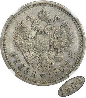 Russie, Nicolas II, Rouble Saint-Pétersbourg 1909 ЭБ - NGC XF40 - RARE