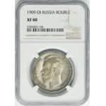 Russia, Nicholas II, Rouble Petersburg 1909 ЭБ - NGC XF40 - RARE