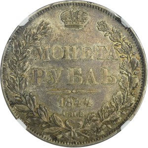 Russia, Nicholas I, Rouble Petersburg 1844 СПБ KБ - NGC AU55