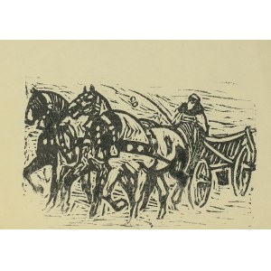 Ludwik MACIĄG (1920-2007), Čtyřspřeží zapřažené do vozu, na kterém sedí kočí