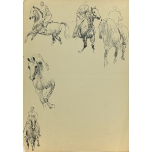 Ludwik MACIĄG (1920-2007), Sketch of a horse and sketches of a rider on horseback