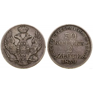 Poland, 30 kopecks = 2 zlotys, 1839 MW, Warsaw