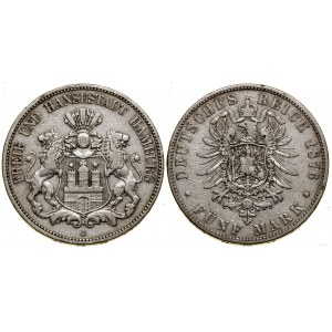 Niemcy, 5 marek, 1876 J, Hamburg