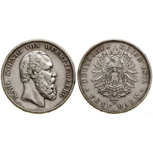 Nemecko, 5 mariek, 1876 F, Stuttgart