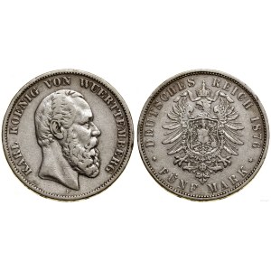Germany, 5 marks, 1876 F, Stuttgart