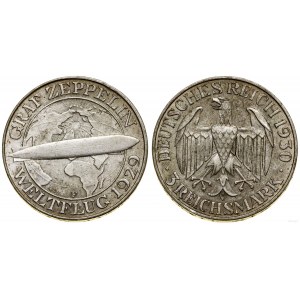 Německo, 3 marky, 1930 F, Stuttgart