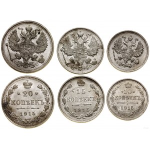 Rosja, zestaw 3 monet, 1915, Petersburg