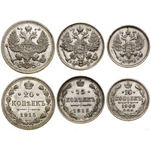 Rosja, zestaw 3 monet, 1906-1915, Petersburg