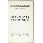 KOESTLER A. - Fragments of memoirs. 1965