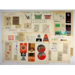 [clothing labels]. A collection of 102 labels and tags applied to garments, fabrics, wool, etc. mounted on 17 plan...