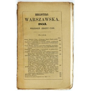 BIBLIOTEKA Warszawska. R. 1853, sešit 153: září