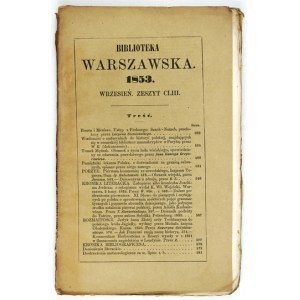 BIBLIOTEKA Warszawska. R. 1853, zeszyt 153: wrzesień