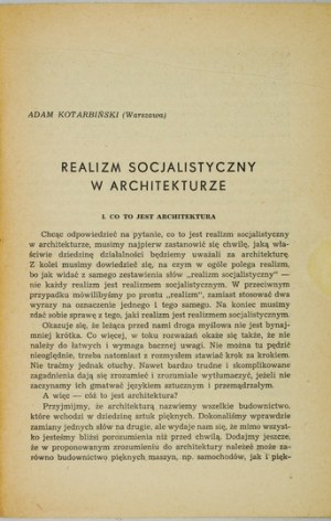 KOTARBIŃSKI Adam - Realizm socjalistyczny w architekturze. Warszawa 1952. Czytelnik. 8, s. 59, [3]....