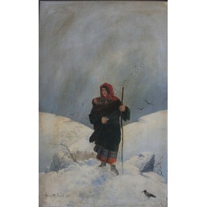 Karol Heimroth (1860-1930), Hucułka w zimowym pejzażu (1906)