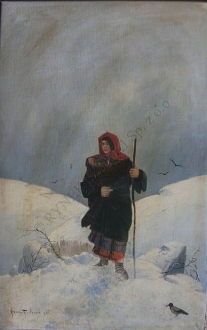 Karol Heimroth (1860-1930), Hucułka w zimowym pejzażu (1906)