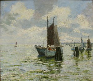 Carl Wilhelm Mosblech (1868-1934), Łodzie przy brzegu
