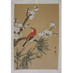 A.N. (Chiny, XX w.), Ptaki na gałęziach kwitnących drzew-4 sztuki