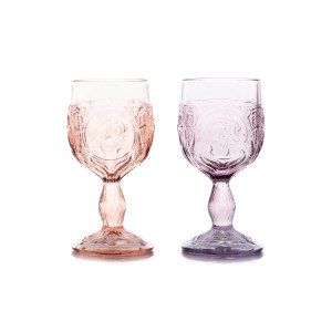 Set of two white wine glasses with a hidden woman's face - designed by Jan Sylwester DROST (b. 1934)
