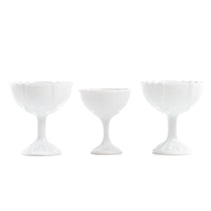 Set of three lattimo glass sugar bowls
