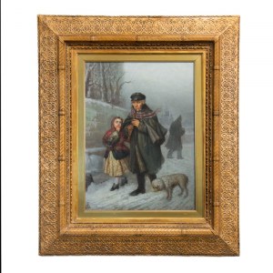 Julian Bończa Tomaszewski (1834 Petersburg - 1920 Nicea), Żebrak-klarnecista z dziewczynką i psem, 1868
