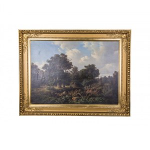 Georg Engelhardt (1823-1883), Krajobraz leśny z sarnami