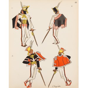 Zofia Stryjeńska (1891 Kraków - 1976 Genewa), Zbójnicy z Tatr, plansza XXII z teki 'Polish Peasants' Costumes', 1939