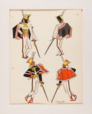 Zofia Stryjeńska (1891 Kraków - 1976 Genewa), Zbójnicy z Tatr, plansza XXII z teki 'Polish Peasants' Costumes', 1939