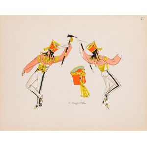 Zofia Stryjeńska (1891 Cracovie - 1976 Genève), ensemble de deux cartes du portfolio  Costumes de paysans polonais  ( Bandits des montagnes des Tatras , feuille XX et  Highlander des montagnes des Tatras  (couverture de pluie), feuille XIV), 1939