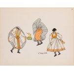 Zofia Stryjeńska (1891 Cracovie - 1976 Genève), ensemble de deux cartes du portfolio  Costumes de paysans polonais  ( Bandits des montagnes des Tatras , feuille XX et  Highlander des montagnes des Tatras  (couverture de pluie), feuille XIV), 1939