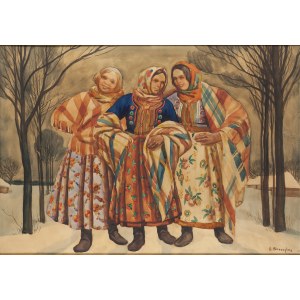 Władysław Skoczylas (1883 Wieliczka - 1934 Warsaw), Three Highland Women on the Road, 1910-1914