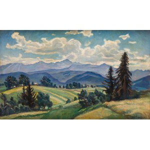 Stefan Filipkiewicz (1879 Tarnów - 1944 Mauthausen-Gusen), Blick auf das Tatra-Gebirge von Olcza aus, 1924
