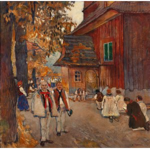 Władysław Jarocki (1879 Podhajczyki - 1965 Kraków), Highlanders in front of the church