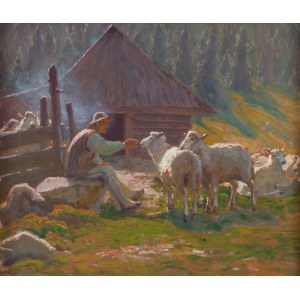 Zefiryn Ćwikliński (1871 Lwów - 1930 Zakopane), Góral z owcami, 1926