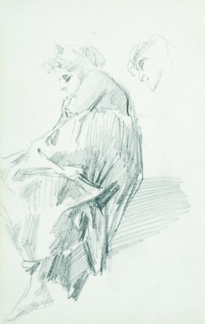 Stanisław KACZOR BATOWSKI (1866-1945), Wpół leżąca młoda kobieta o bosych stopach, szkic głowy
