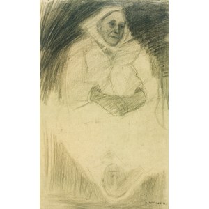 Artur MARKOWICZ (1872-1934), Portret kobiety w chustce siedzącej przy stole