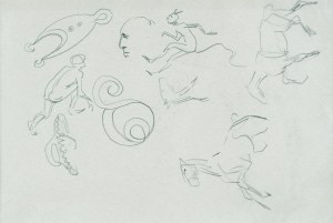 Karol KOSSAK (1896-1975), Szkice koni, rysunki satyryczne diabła, [1922]