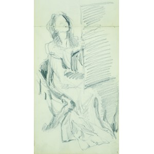 Włodzimierz TETMAJER (1861 - 1923), Kobieta siedząca przy sztaludze - szkic, [1907]