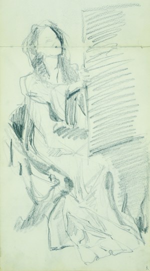 Włodzimierz TETMAJER (1861 - 1923), Kobieta siedząca przy sztaludze - szkic, [1907]