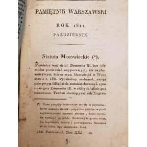 PAMIĘTNIK WARSZAWSKI Rok 1821.Miesiąc październik STATUTA MAZOWIECKIE