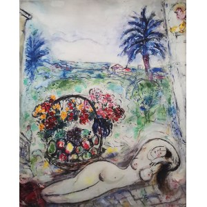 Marc Chagall (1887-1985), Akt s košíkom kvetov, 1986