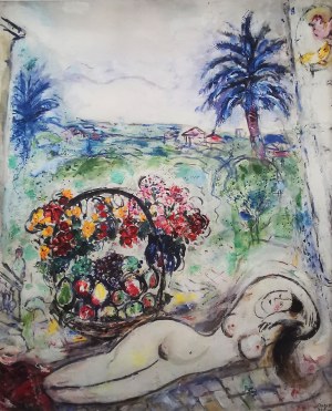 Marc Chagall (1887-1985), Akt z koszem kwiatów, 1986