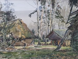 Piotr Drobiecki (1930-2003), Stare stodoły, 1974