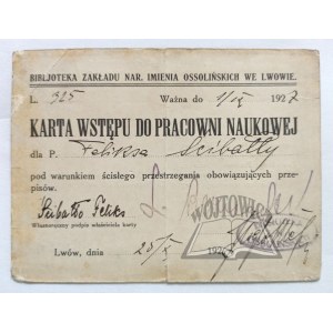 CARD of admission to the science laboratory.