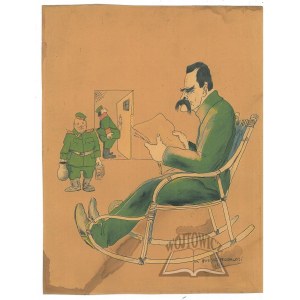 ROGALSKI Gustaw (jun.), Józef Piłsudski in einem Sessel (Karikatur).