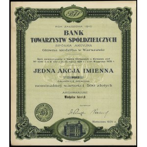 Polska, akcja imienna na 500 złotych, 1929, Warszawa