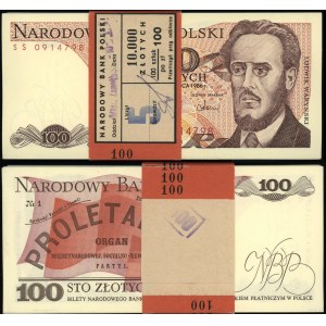 Polska, paczka 100 sztuk x 100 złotych z banderolą NBP, 1.06.1986