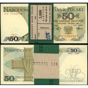 Polska, paczka 100 sztuk x 50 złotych z banderolą NBP, 1.12.1988